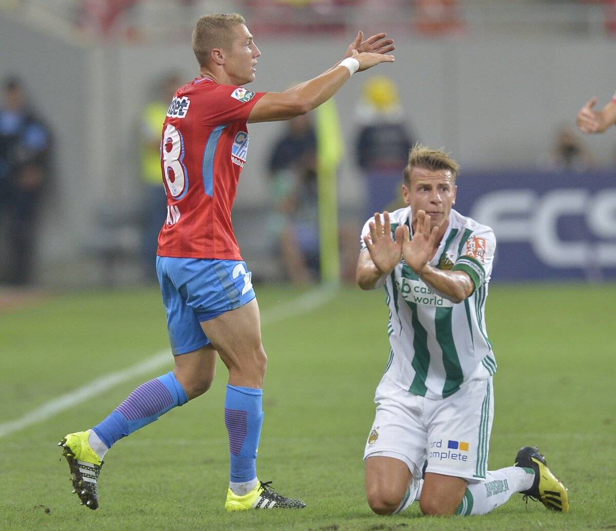 FOTO » Puneți milieurile la loc! "Messi al portarilor" o îngroapă pe FCSB » Roș-albaștrii ratează calificarea în grupele Europa League, deși au învins Rapid Viena, scor 2-1