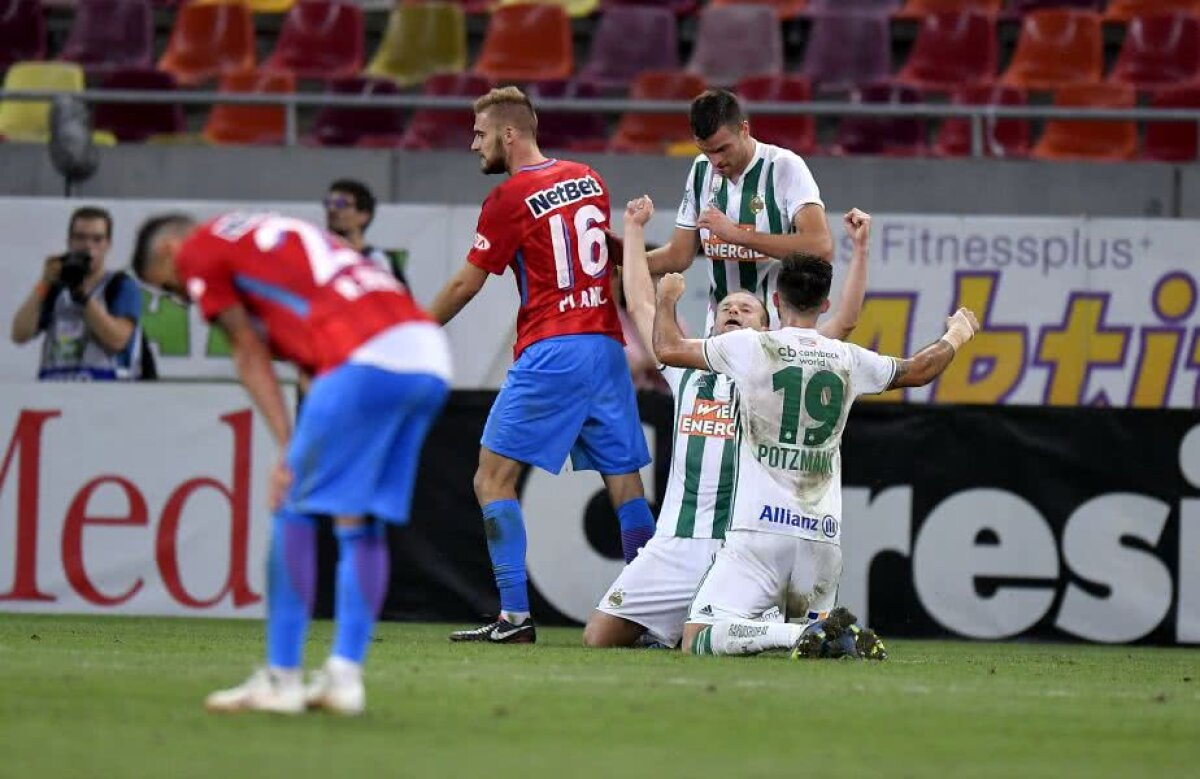 FOTO » Puneți milieurile la loc! "Messi al portarilor" o îngroapă pe FCSB » Roș-albaștrii ratează calificarea în grupele Europa League, deși au învins Rapid Viena, scor 2-1