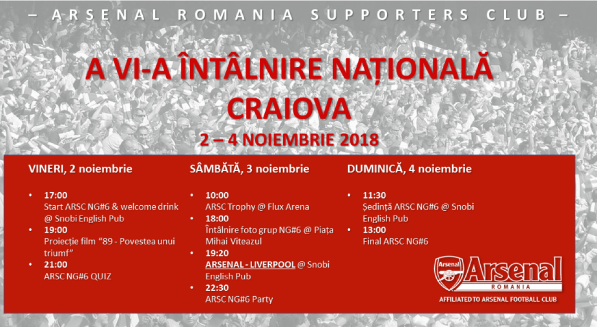 Întâlnire de gală pentru fanii "tunari" din România » Fan-clubul recunoscut oficial de Arsenal organizează un eveniment special