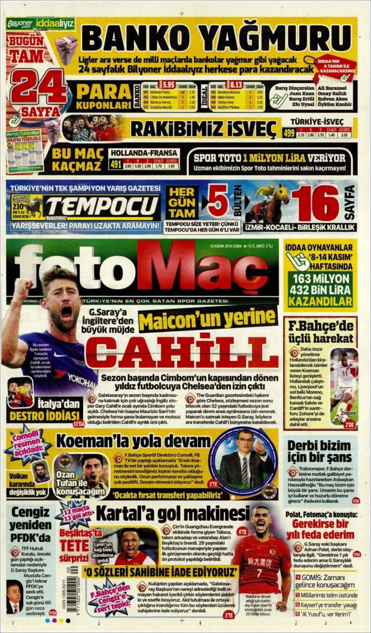 Ce scriu azi ziarele de sport din lume (16 noiembrie 2018)