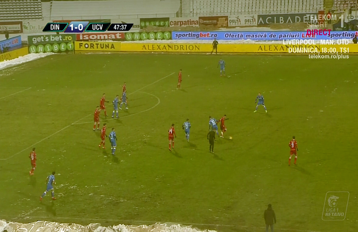 FOTO De neînțeles! Cum a fost surprinsă Craiova la golul de 2-0 al lui Dinamo! 8 jucători erau înaintea mingii. "Craiova a făcut infarct astăzi"