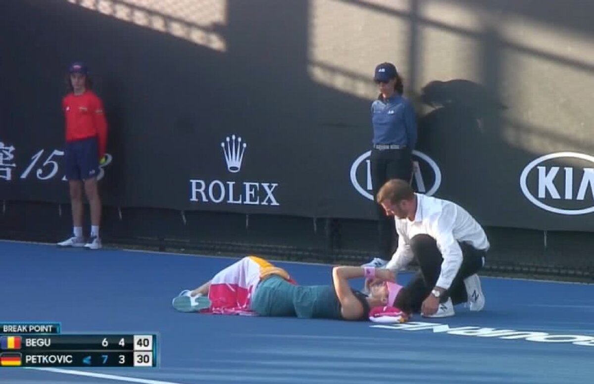 FOTO Final dramatic la Australian Open! Irina Begu s-a calificat în turul 2 după ce Petkovic s-a prăbușit pe teren: „Am avut o infecție”