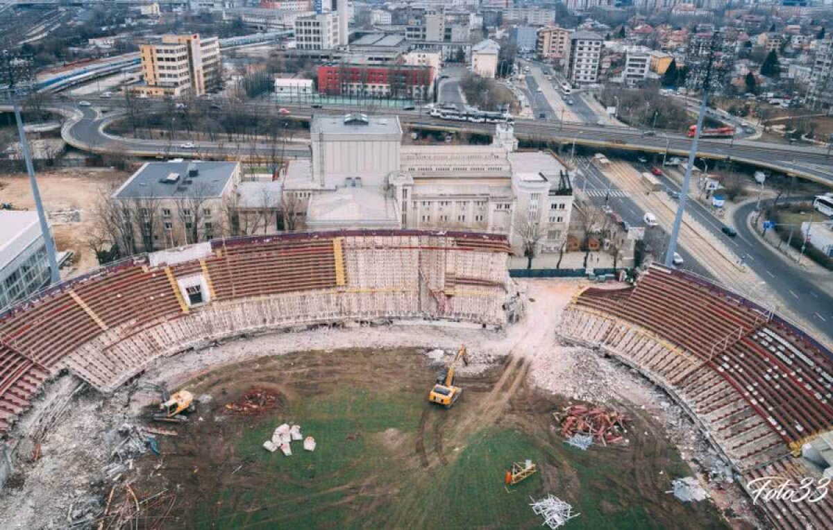 VIDEO SPECTACULOS Giuleștiul e de nerecunoscut! Imagini filmate cu drona cu primele tribune „sparte” de utilaje