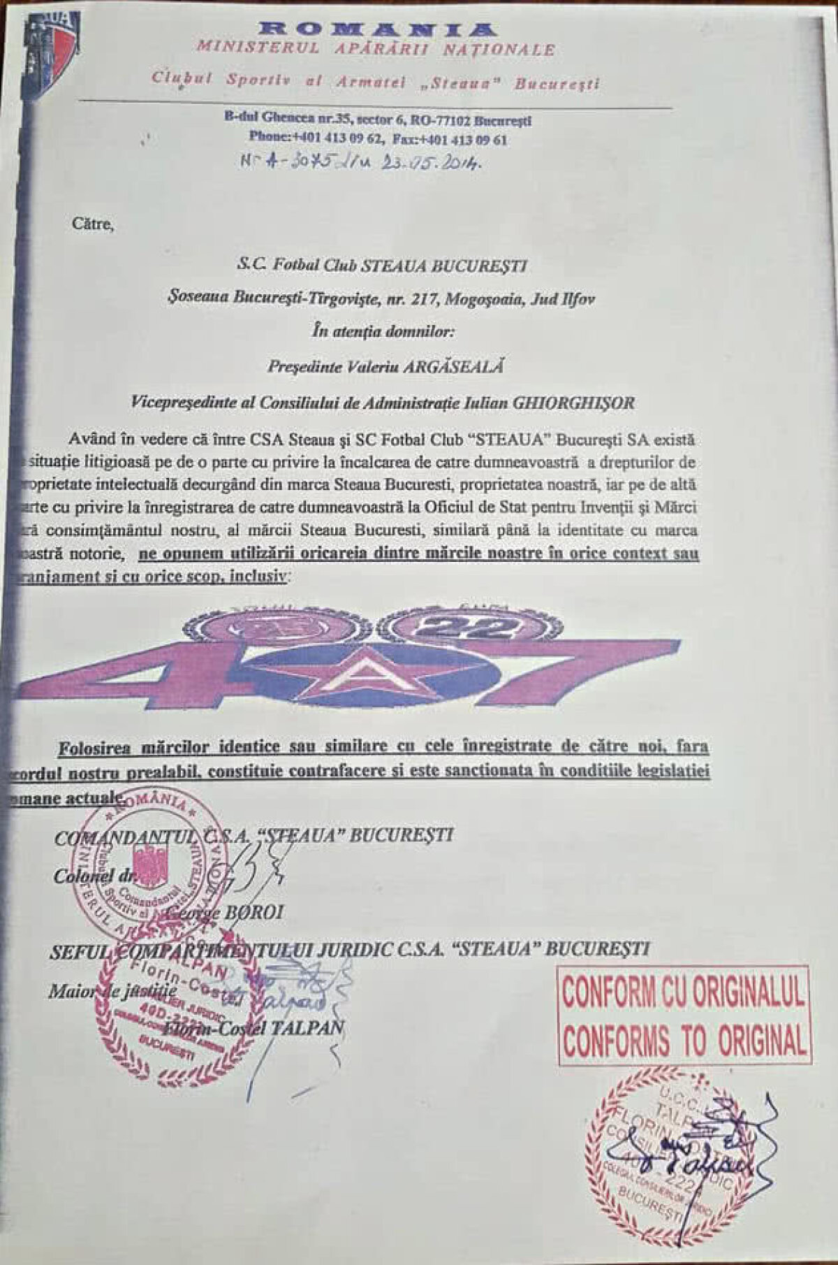 Talpan mai scoate un iepure din pălărie » Prin ce document are impresia că FCSB recunoaște că Armata are palmaresul Stelei