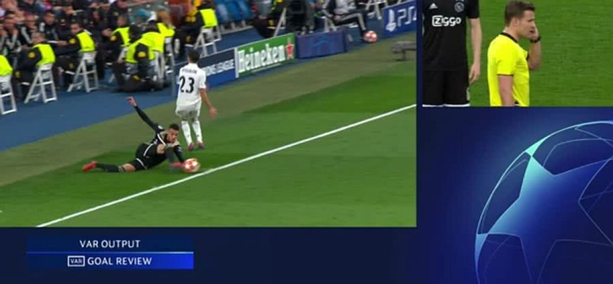 REAL MADRID - AJAX  1-4 //  FOTO Moment controversat în Real Madrid - Ajax » Gol acordat cu VAR pentru Ajax după o fază la limită