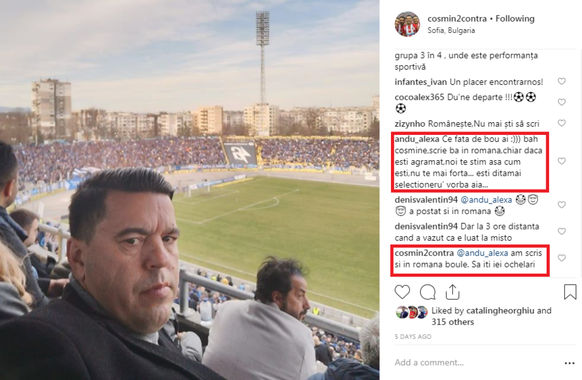 Cosmin Contra, derapaj pe Instagram la adresa unui fan după o „răfuială” online:  „Boule, să-ți iei ochelari!”