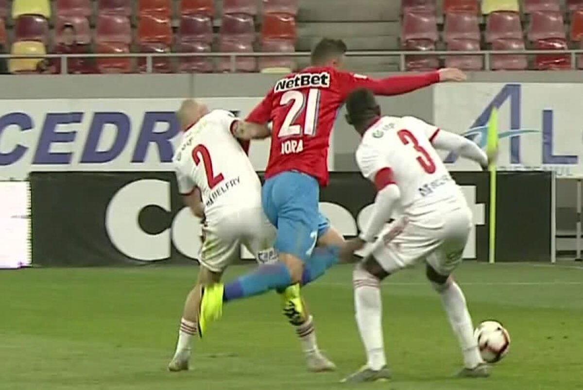 FCSB - SEPSI 2-0 // FOTO Fază controversată în FCSB - Sepsi: Hora, avertizat pentru simulare, după un contact în careu