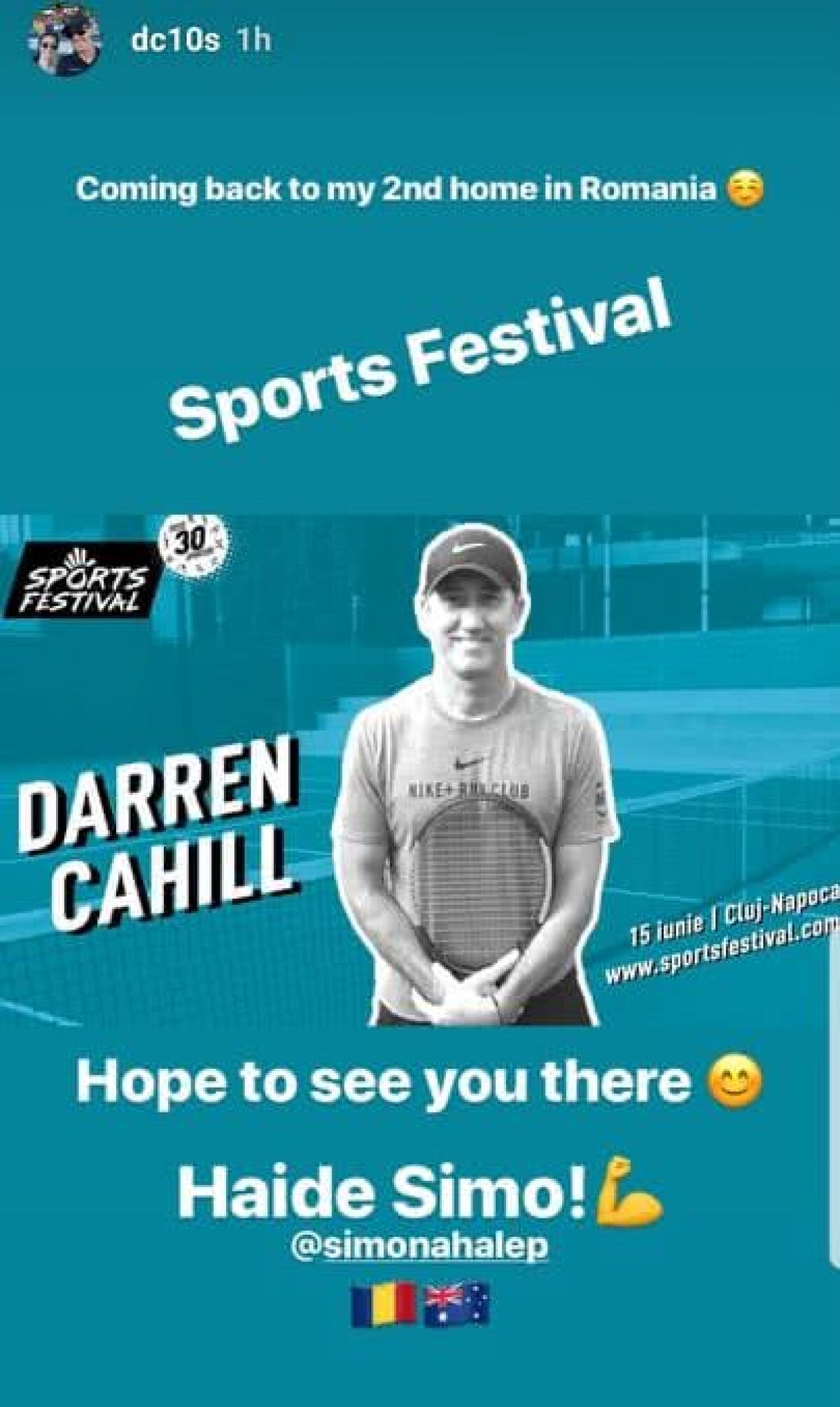 FOTO Simona Halep, prima reacție după ce Darren Cahill a confirmat că vine în România » Schimb de amabilități pe Instagram: „Revin în a doua mea casă”