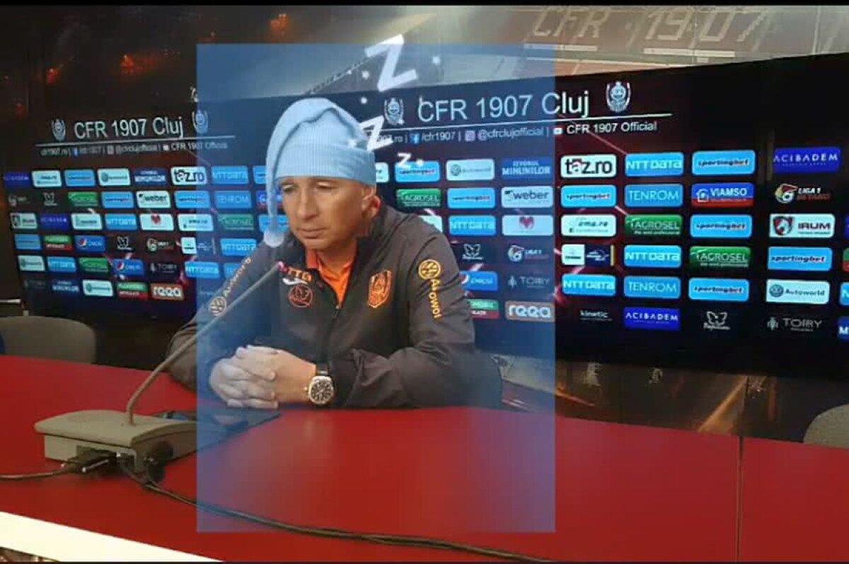 CFR CLUJ - FCSB // VIDEO+FOTO Gafă incredibilă: Dan Petrescu, unchiul Scrooge de la CFR Cluj! Clubul din Gruia i-a pus căciulă de noapte în timpul conferinței :D