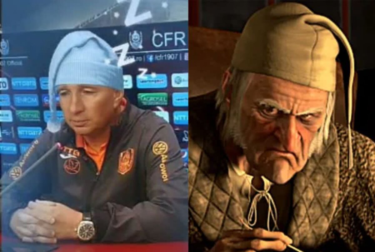 CFR CLUJ - FCSB // VIDEO+FOTO Gafă incredibilă: Dan Petrescu, unchiul Scrooge de la CFR Cluj! Clubul din Gruia i-a pus căciulă de noapte în timpul conferinței :D