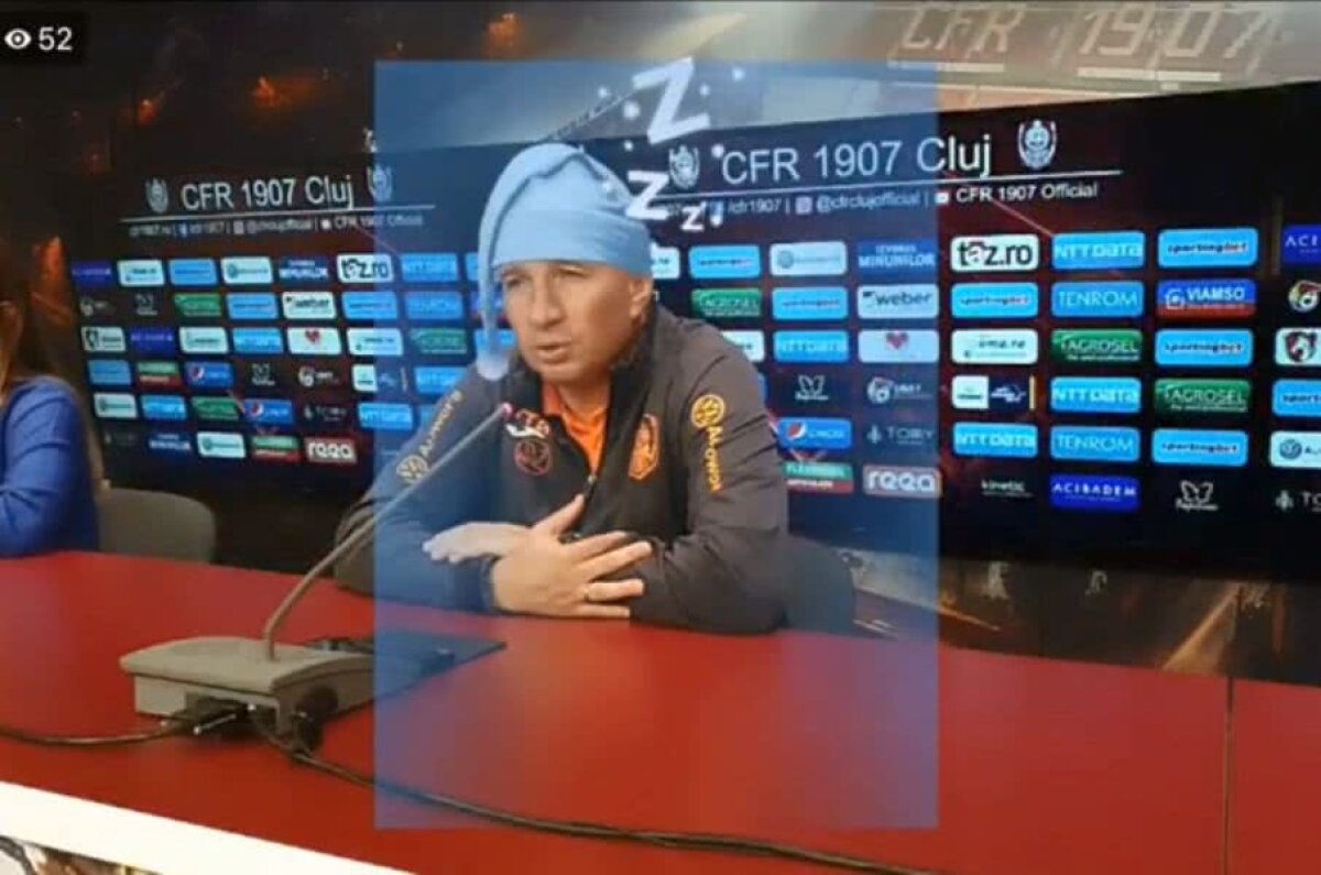 CFR CLUJ - FCSB // VIDEO+FOTO Gafă incredibilă: Dan Petrescu, unchiul Scrooge de la CFR Cluj! Clubul din Gruia i-a pus căciulă de noapte în timpul conferinței :D