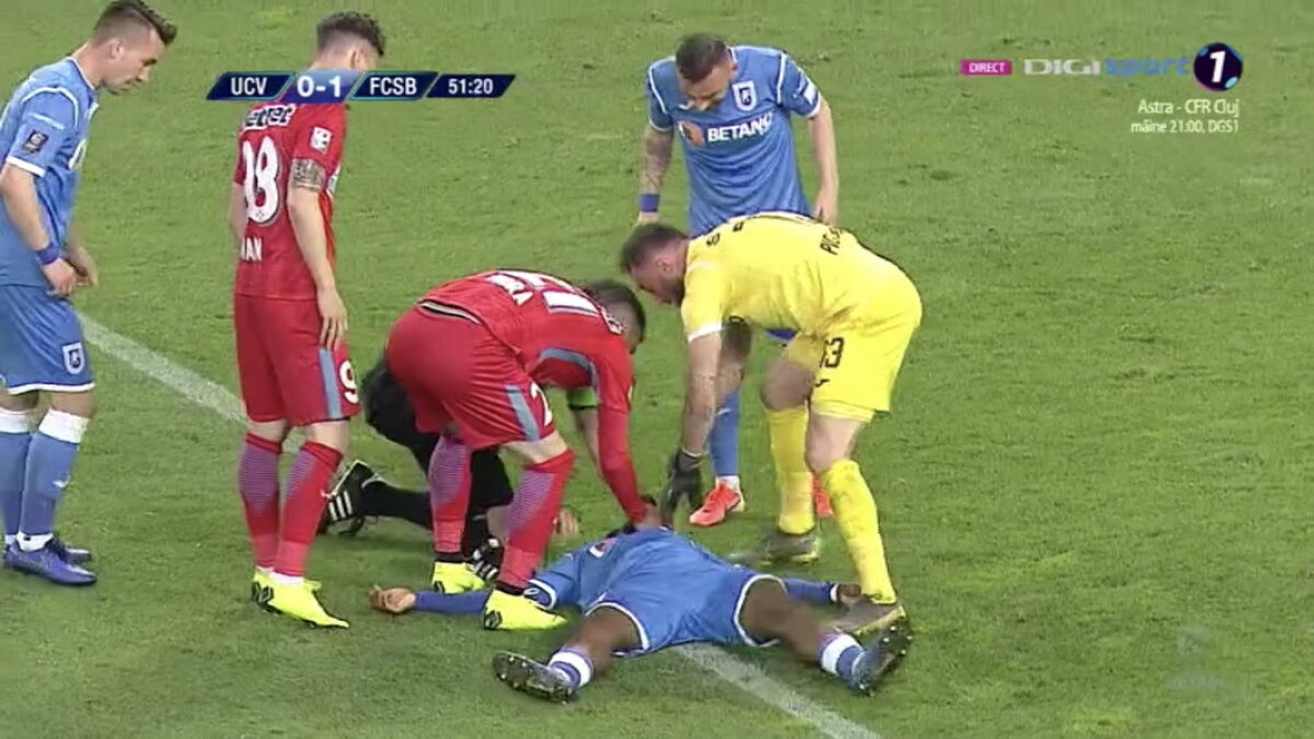 CSU CRAIOVA - FCSB // FOTO Momente horror la CSU Craiova - FCSB! Isaac Donkor s-a prăbușit pe teren