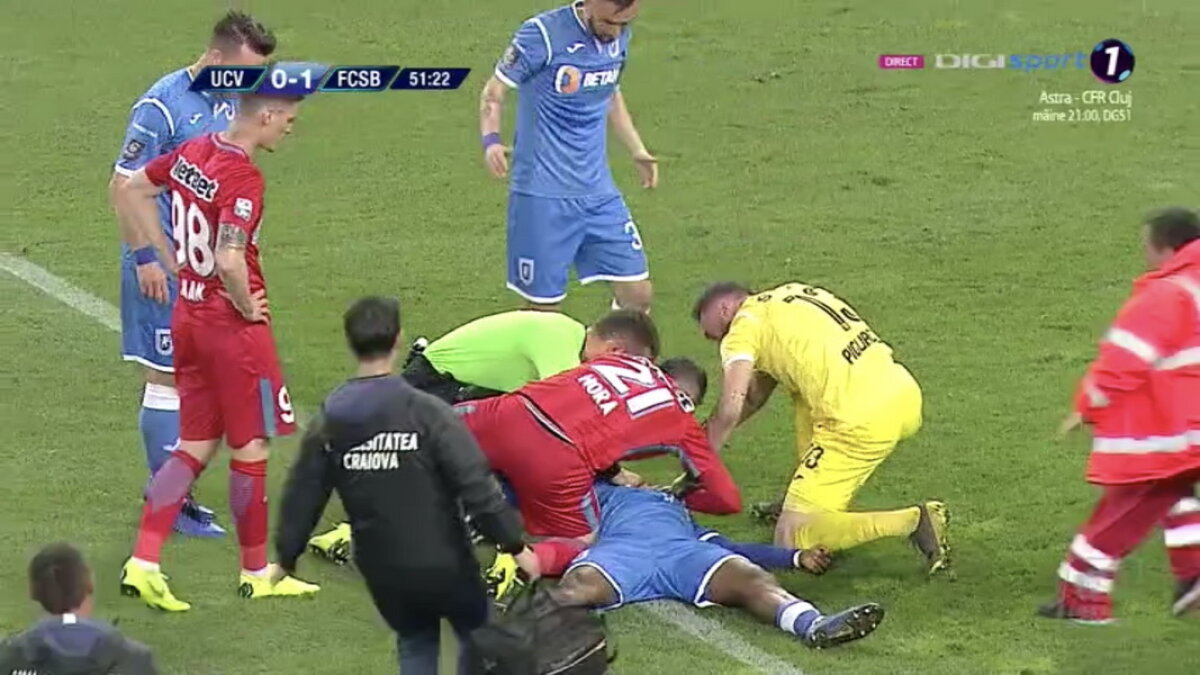 CSU CRAIOVA - FCSB // FOTO Momente horror la CSU Craiova - FCSB! Isaac Donkor s-a prăbușit pe teren