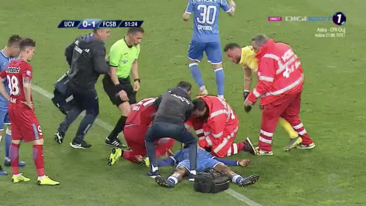 CSU CRAIOVA - FCSB // FOTO Momente horror la CSU Craiova - FCSB! Isaac Donkor s-a prăbușit pe teren
