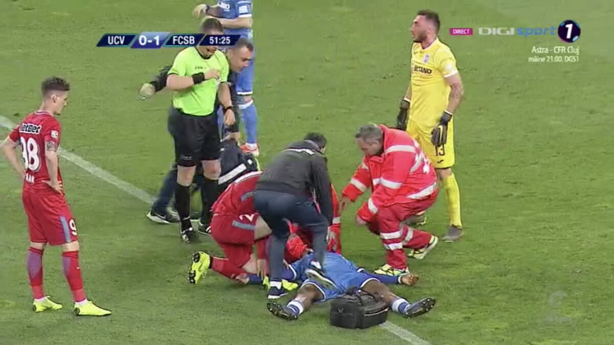 CSU CRAIOVA - FCSB // FOTO Momente horror la CSU Craiova - FCSB! Isaac Donkor s-a prăbușit pe teren