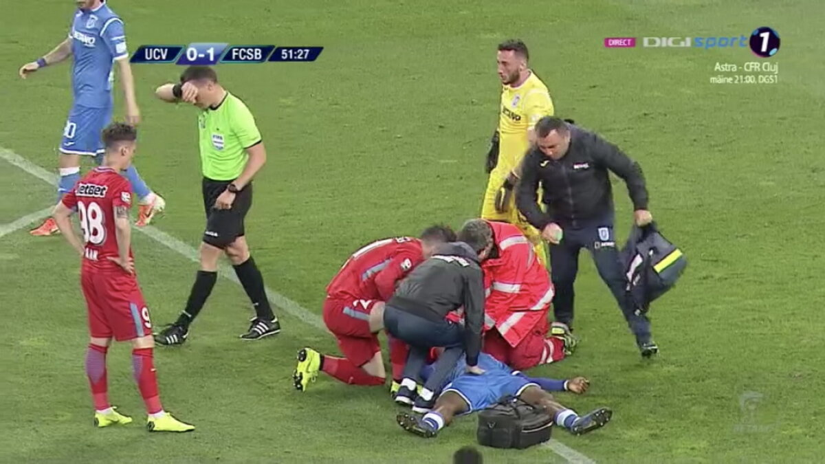 CSU CRAIOVA - FCSB // FOTO Momente horror la CSU Craiova - FCSB! Isaac Donkor s-a prăbușit pe teren