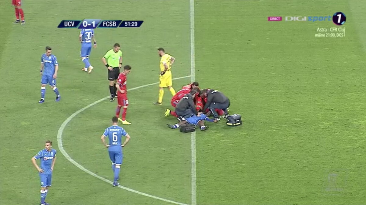 CSU CRAIOVA - FCSB // FOTO Momente horror la CSU Craiova - FCSB! Isaac Donkor s-a prăbușit pe teren