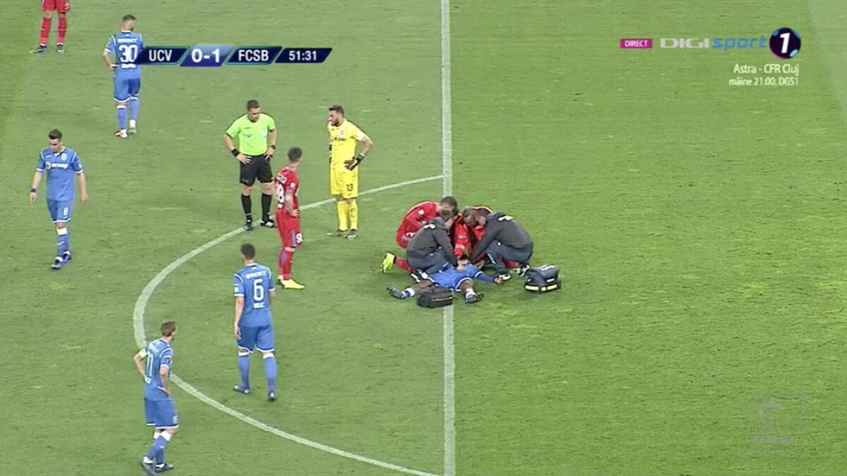 CSU CRAIOVA - FCSB // FOTO Momente horror la CSU Craiova - FCSB! Isaac Donkor s-a prăbușit pe teren