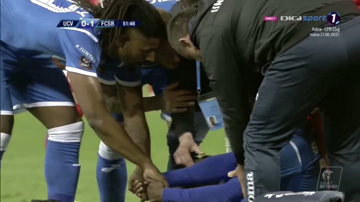 CSU CRAIOVA - FCSB // FOTO Momente horror la CSU Craiova - FCSB! Isaac Donkor s-a prăbușit pe teren