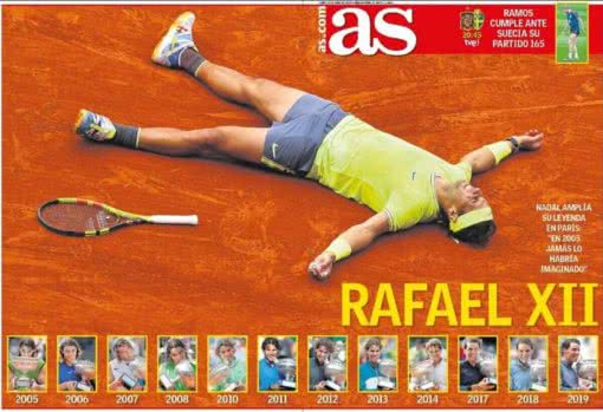 FOTO + VIDEO Rafael Nadal, elogiat de marile publicații după triumful de la Roland Garros » Ce au scris L'Equipe, Marca sau Mundo Deportivo:  „Herculeean, infinit, cel mai bun din istorie”