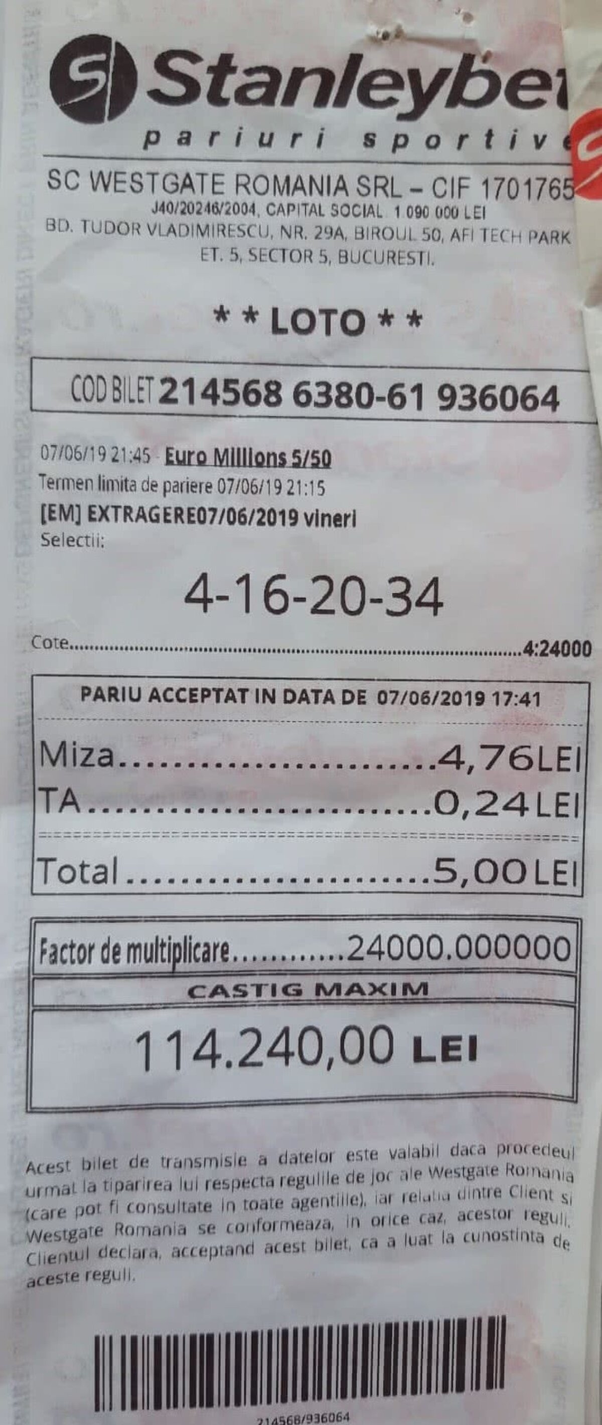 Un buzoian a castigat 174,406.4 lei la o loterie Europeana