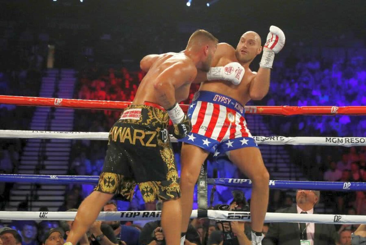 Tyson Fury - Tom Schwarz // VIDEO+FOTO Tyson Fury l-a bătut pe Tom Schwarz la Las Vegas » Faza la care a ridicat sala în picioare: „Nu-l poate atinge!”