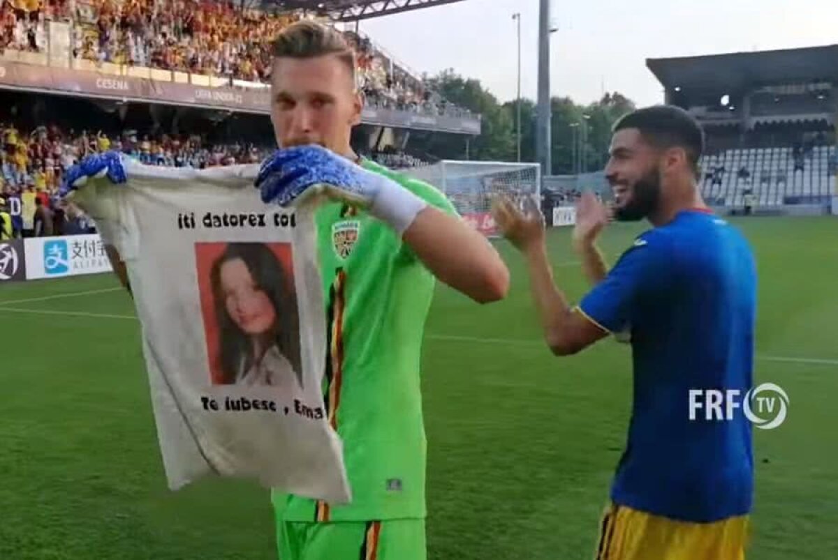 ANGLIA U21 - ROMÂNIA 2-4 // FOTO Ionuț Radu, moment emoționant după victoria cu Anglia U21! I-a dedicat victoria surorii sale, care a murit în 2006: „Te iubesc, Ema!”
