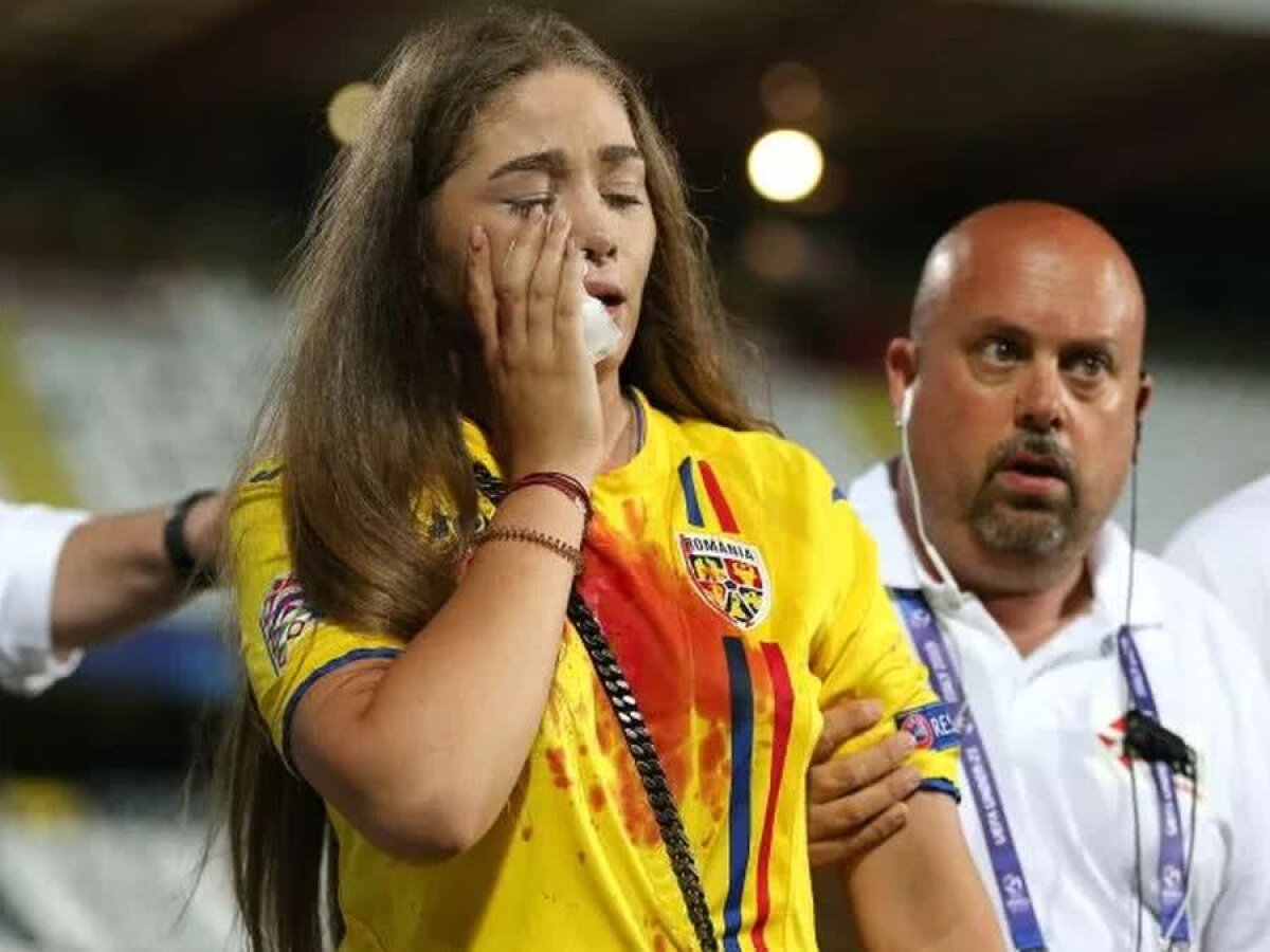 FRANȚA U21 - ROMÂNIA U21 / FOTO ȘOCANT din The Sun » Iubita lui Cristi Manea părăsește în lacrimi stadionul, plină de sânge pe tricou