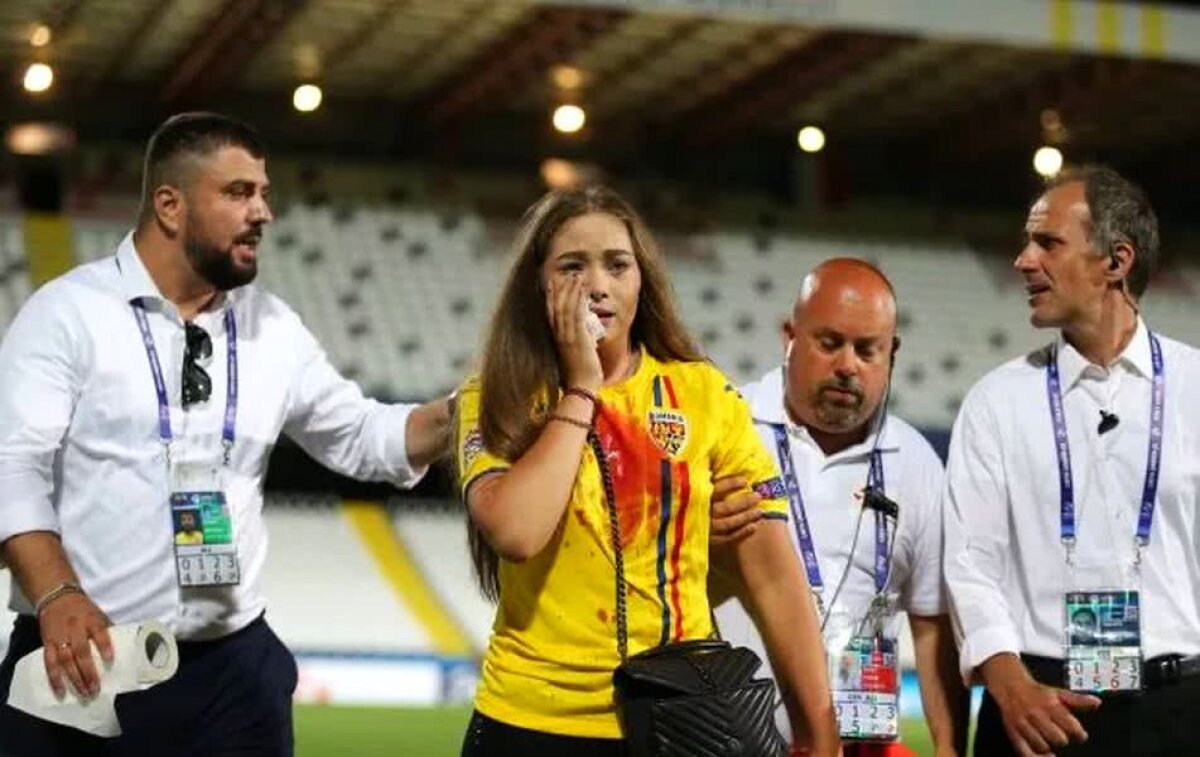 FRANȚA U21 - ROMÂNIA U21 / FOTO ȘOCANT din The Sun » Iubita lui Cristi Manea părăsește în lacrimi stadionul, plină de sânge pe tricou