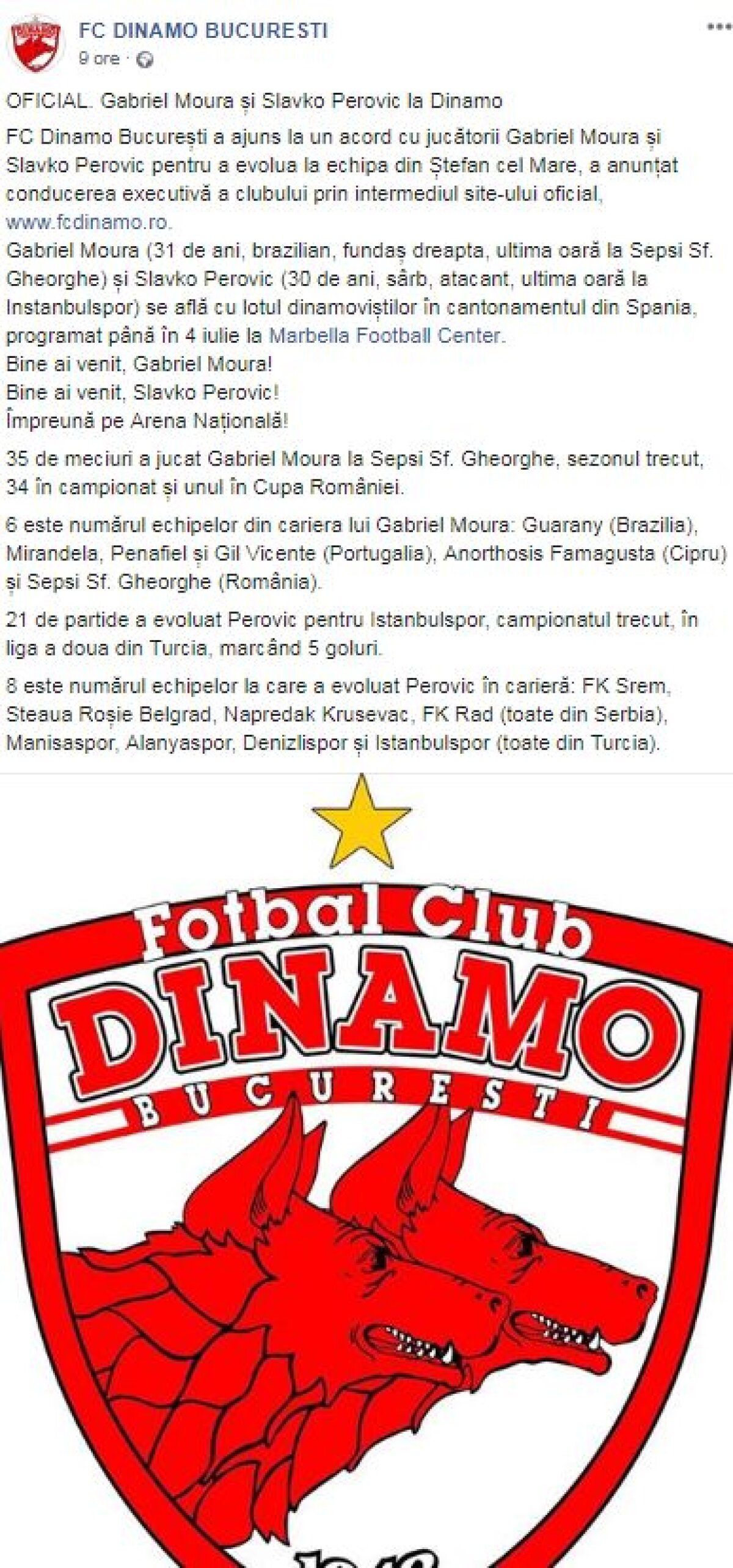 OFICIAL Dinamo, non-stop! Gabriel Moura și Slavko Perovic, două transferuri confirmate la miezul nopții