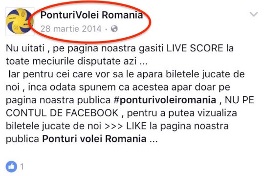 Prima postare de pe pagina PonturiVolei Romania contine un mesaj clar legat de pariuri