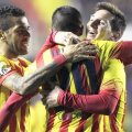 Cristian Tello, Dani Alves și Lionel Messi, cei trei actori principali ai zilei, foto: reuters