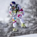 Lindsey Vonn, ieri, la Cortina, alunecînd către victoria cu numărul 63 din Cupa Mondială
