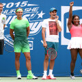 Patru campioni la US Open: Marin Cilici - un titlu, Rafael Nadal - 2 titluri, Roger Federer - 5 titluri, Serena Williams - 6 titluri (de la stînga la dreapta)