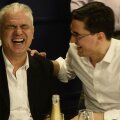 DESTINŞI. După ce a dispărut de la bucuria de pe teren şi din vestiare, Iordănescu şi-a făcut apariţia la party-ul de după meci. Unde a rîs în hohote cu Răzvan Burleanu