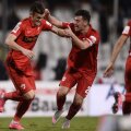 Marc (stînga) în extaz după primele sale goluri în tricoul lui Dinamo