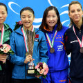 Eliza Samara (prima din dreapta) pe podiumul CE la simplu // FOTO AFP