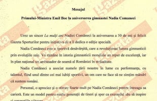 Mesajul Premierului Emil Boc pentru Nadia: "Este un model şi un sportiv desăvîrşit. La mulţi ani!"