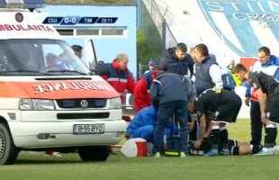 FOTO Ambulanța a intrat pe gazon la CSU Craiova - Poli Timișoara » Un fotbalist a fost dus la spital