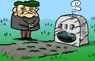 VIDEO După ce a folosit-o timp de 48 de ani, un agricultor și-a înmormântat mașina