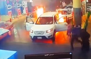 VIDEO Imagini terifiante într-o benzinărie! O maşină a luat foc instantaneu