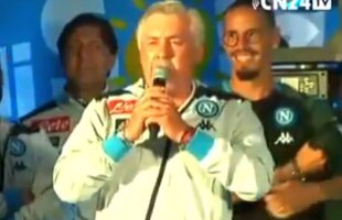 VIDEO Imagini fabuloase la Napoli » Ancelotti a făcut show la prezentarea echipei și a cântat pe scenă