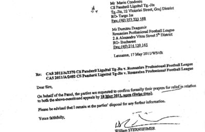 TAS le cere lui Condescu şi lui Dragomir să-şi reconfirme solicitările