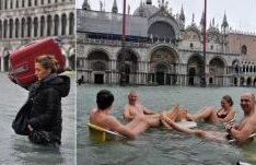 IMAGINI SPECTACULOASE. Veneţia, inundată în proporţie de 70%. Cum înoată turiştii în centrul istoric (VIDEO)