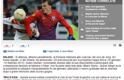 S-a făcut Chiricheş la Milan? Italienii: "Steaua a acceptat ultima ofertă rossonera"