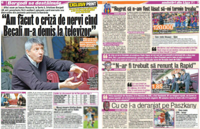 Citeşte doar în ediţia tipărită » Bergodi: “Am făcut o criză de nervi cînd Becali m-a demis la televizor”