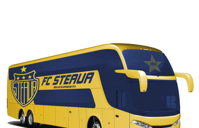 GALERIE FOTO Altceva » Problema Stelei cu marca a ajuns în afara ţării » Un designer străin a redesenat sigla, echipamentul şi autocarul roş-albaştrilor