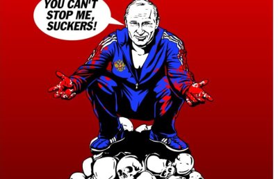 GALERIE FOTO "Fotbal înecat în sânge" » Imaginile dure create de un artist despre crimele regimului lui Vladimir Putin: "Nu vă uitați la Mondial, acoperă un regim terorist" 