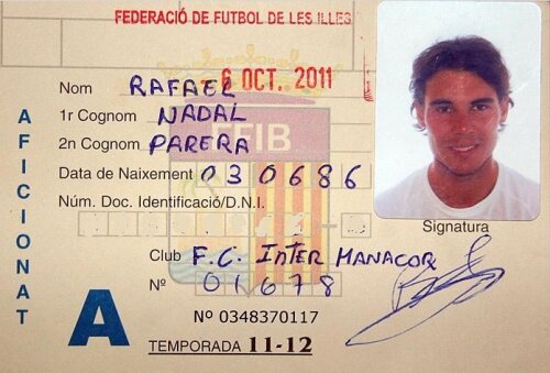 Cartea de jucător a lui Nadal