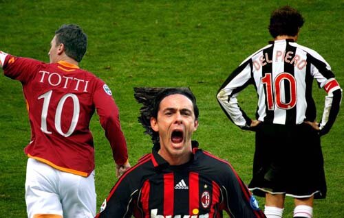 Totti, Inzaghi şi Del Piero, trei campioni care au uitat drumul spre gol.